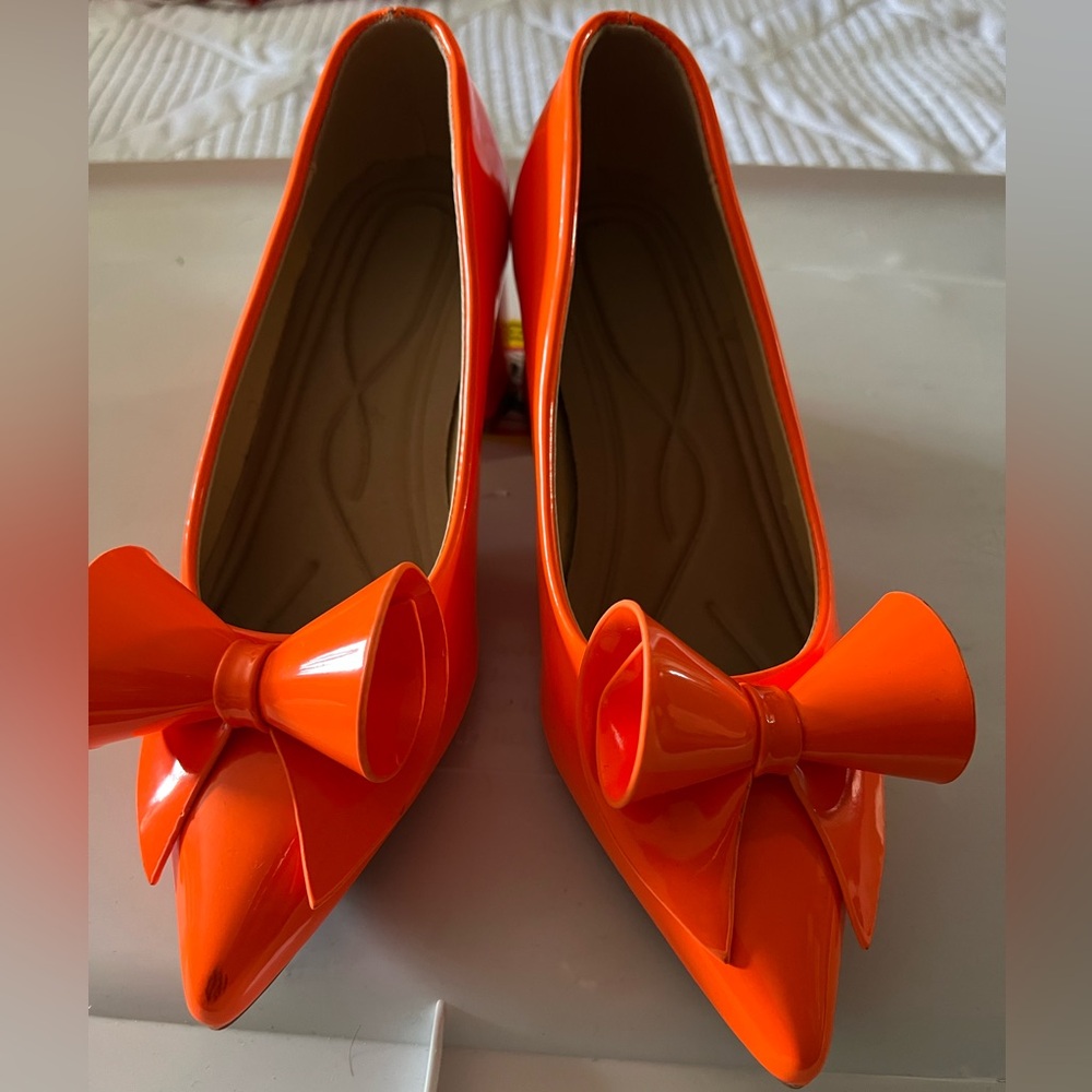 Vibrant Orange Bow Heels for Women